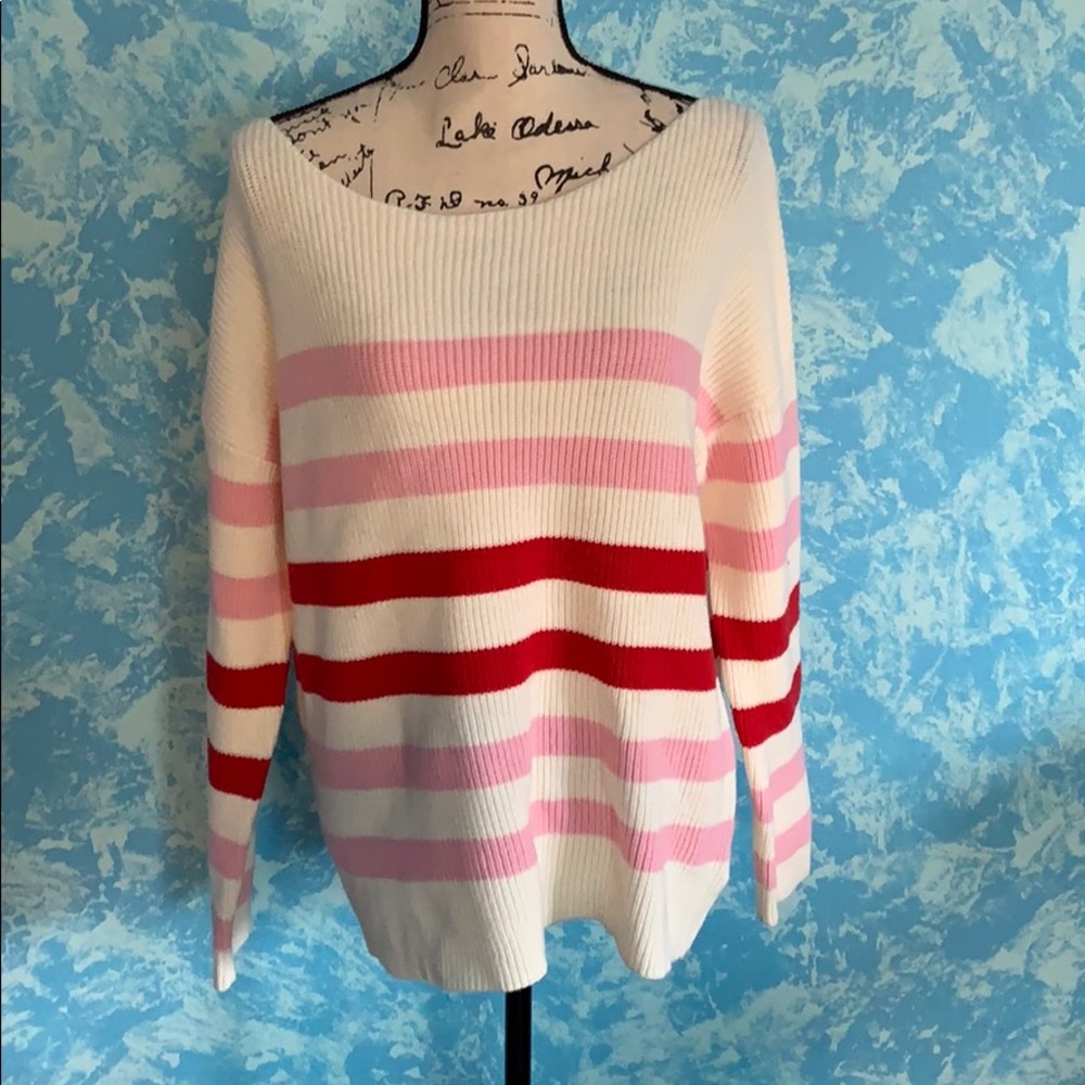 Cream pink and red sweater